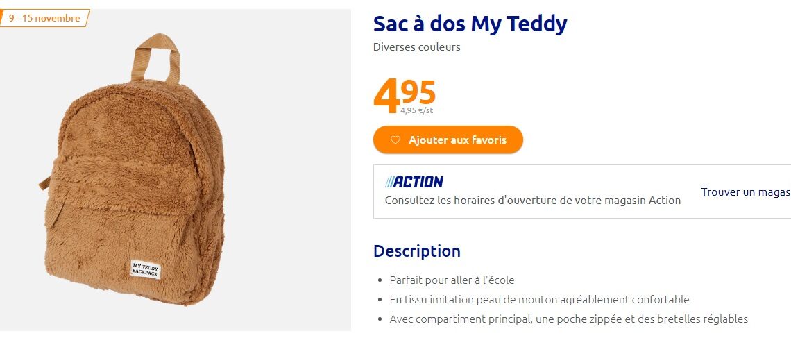 Sac à dos My Teddy à 3€95€ chez Action